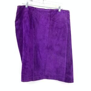 Adrian Jordan Suede Leather Skirt Womens Plus Sz 3X Purple Knee Length Straight